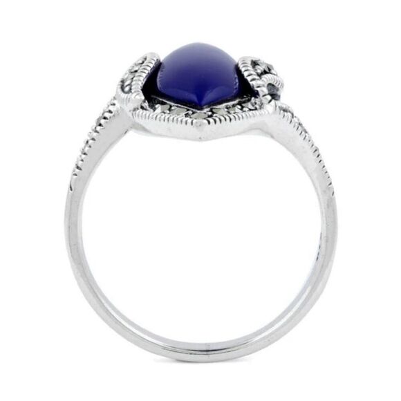 Sterling Silver Blue Lapis Marquise Marcasite Ring - Picture 3 of 4